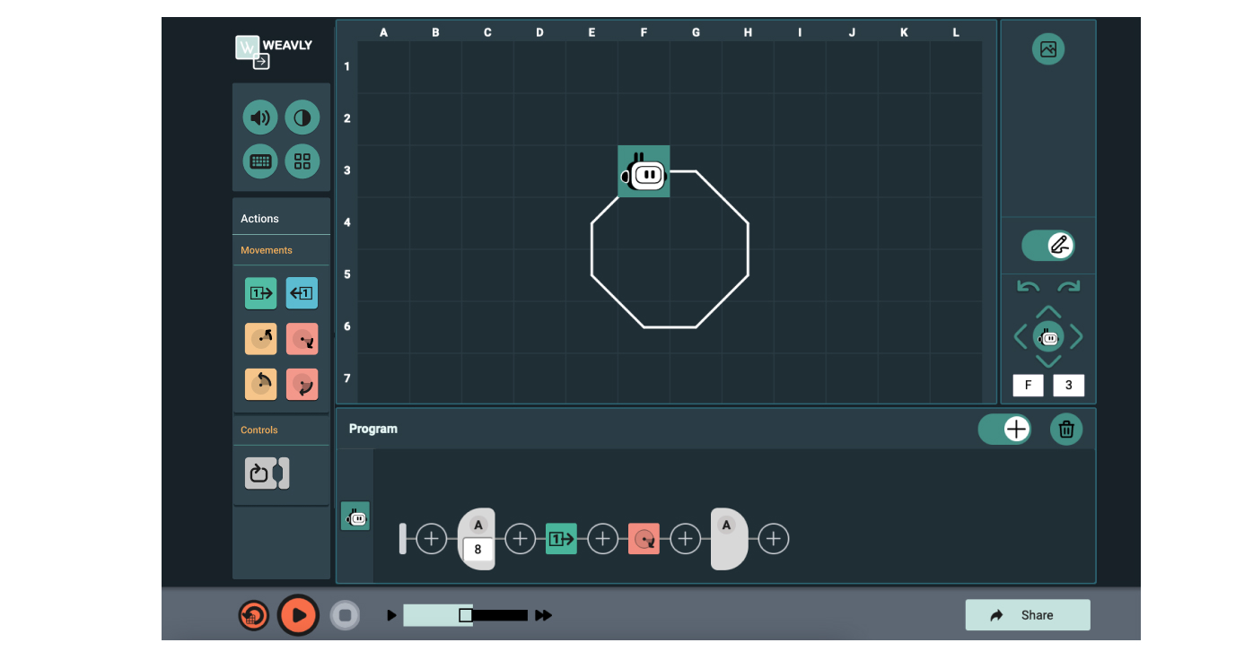 Drawing a stop sign in Weavly using the Loop control Using loops to draw a stop sign in Weavly
